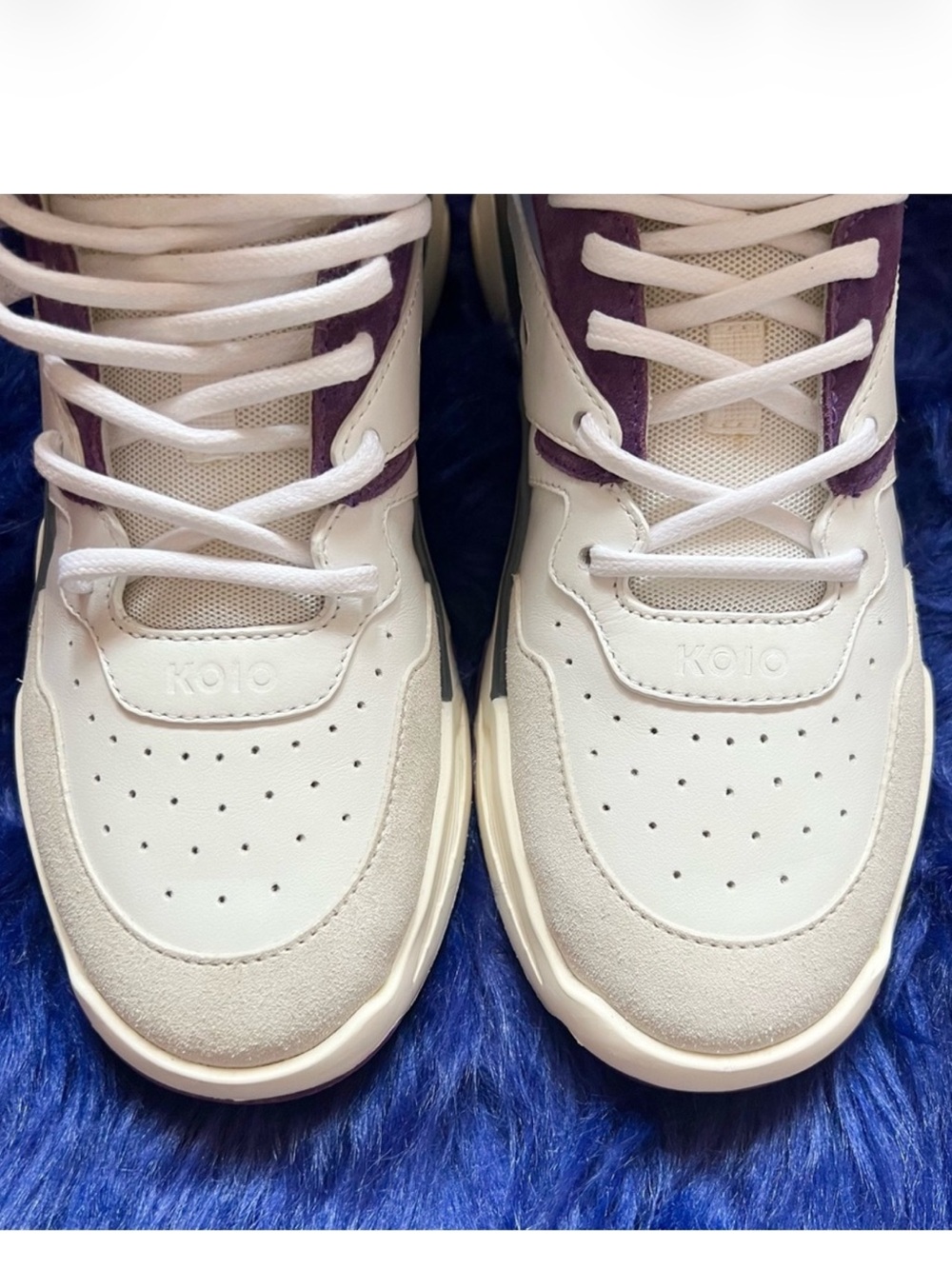New! KOIO Aerobics Pearl Leather High Top Chunky Sneakers White Purple - Picture 8 of 13